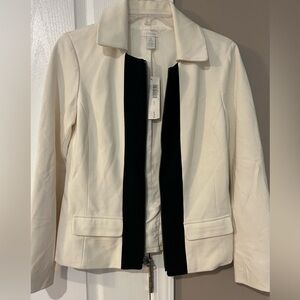 Chico’s Size 0 (4/6) Ponte Black Ecru/White Color Block Zip Jacket NWT